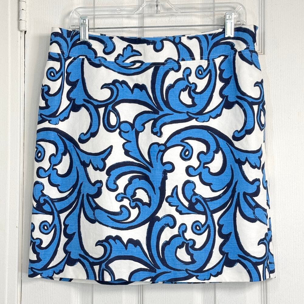 Blue Paisley Linen Blend Pencil Skirt Size 10 Preppy